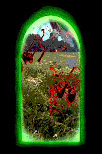 A portal with a garden on the other side